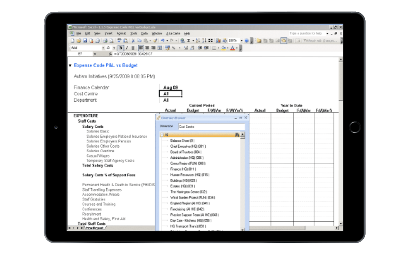 EiB Autism Initiatives Page - Expense Code P&L vs Budget ipad